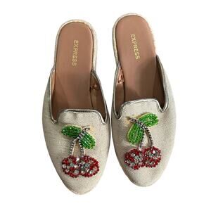Express Cherry Rhinestone Slip ons Flats‎ Size 7 Retro Glam Twee Coquette Comfy